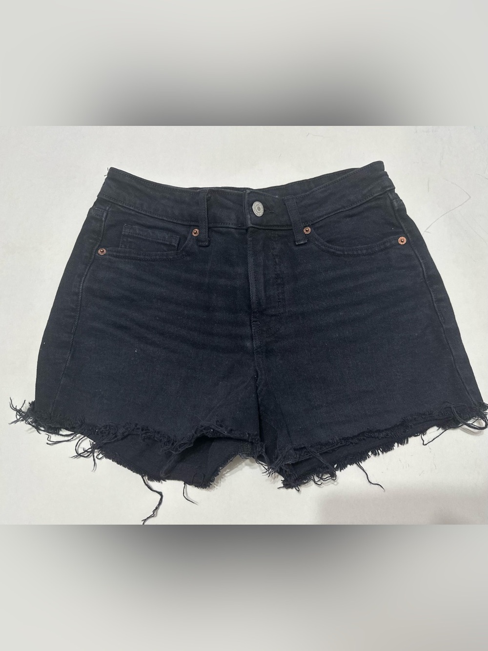 Old Navy Shorts Womens 2 Black Cutoff Denim Jean Cotton Blend Mid Rise